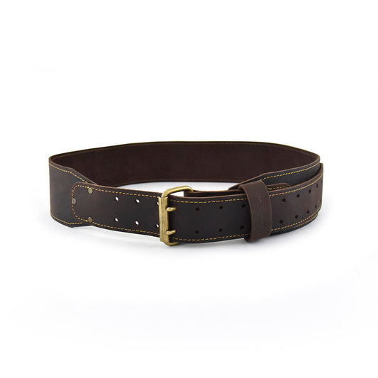 Style n Craft 74050 -3 Inch Wide Tapered Small Size Work Belt in Oiled Full Grain Leather in Dark Brown Color - Front View