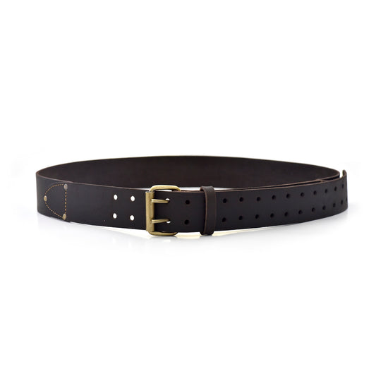 Style n Craft 74053 - 2 Inch Wide Work Belt - Extra Long for waist size 46"- 60" - in Heavy Top Grain Oiled Leather with Double Prong Metal Roller Buckle - Front View