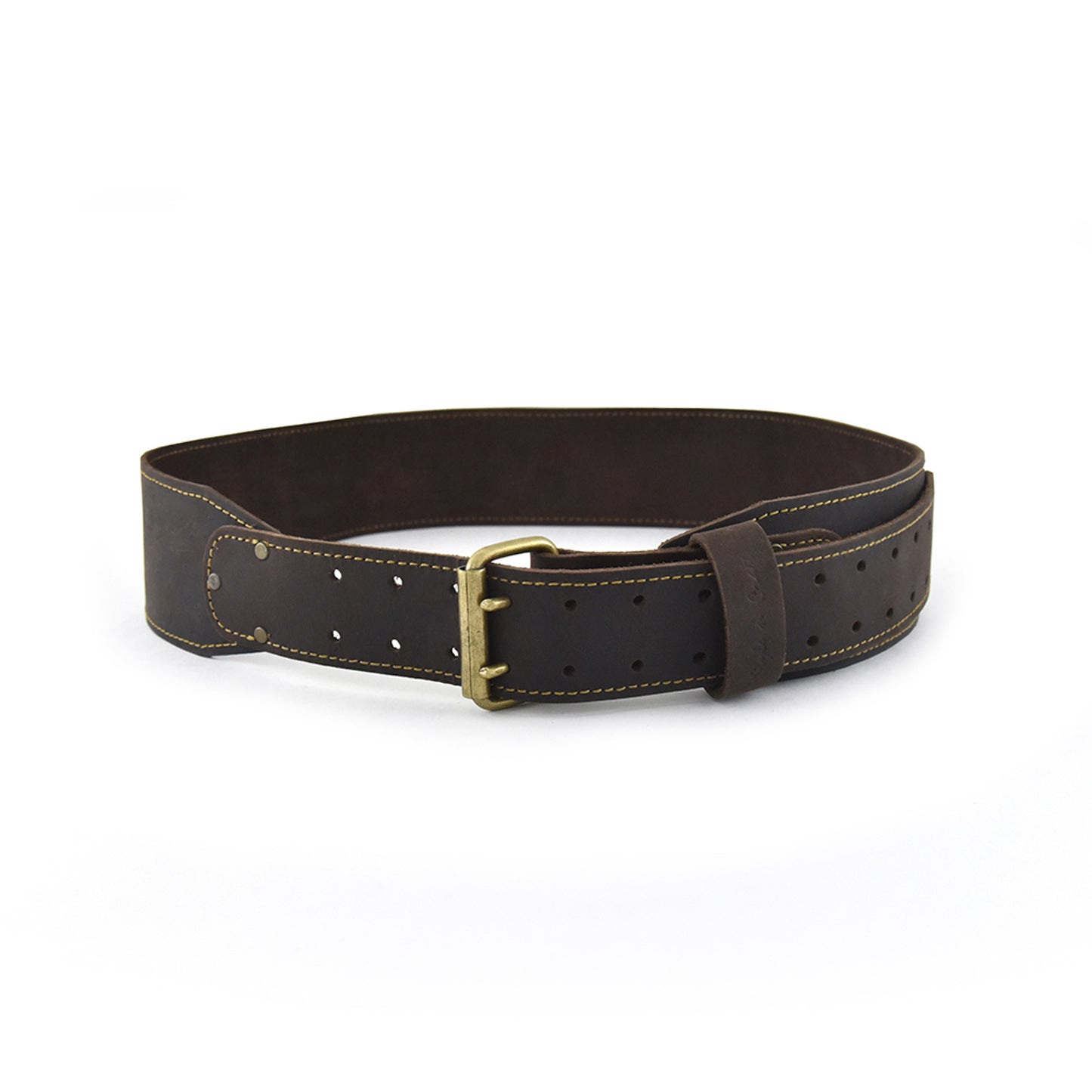 74055 -3 Inch Wide Long Tapered Leather Work Belt in Oiled Leather in Dark Brown Color - Front View