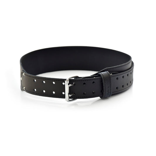 Style n Craft's 75437 - 3 Inch Wide Tapered Work Belt in Heavy Full Grain Leather in Black with Double Prong Metal Roller buckle