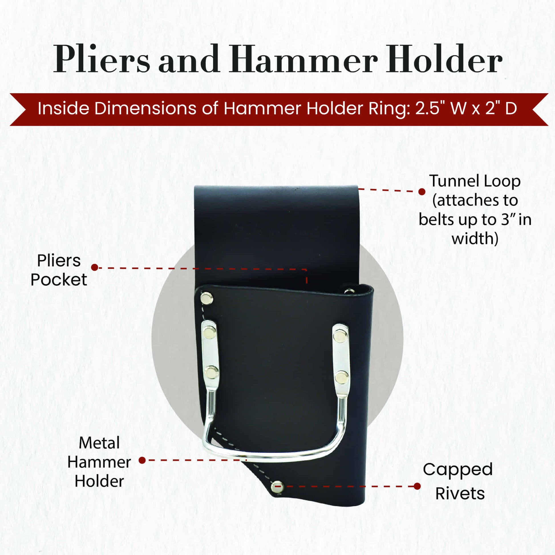 Style n Craft's 75450 - Pliers and Hammer Holder in Heavy Full Grain Leather in Black - Front View Showing the Details