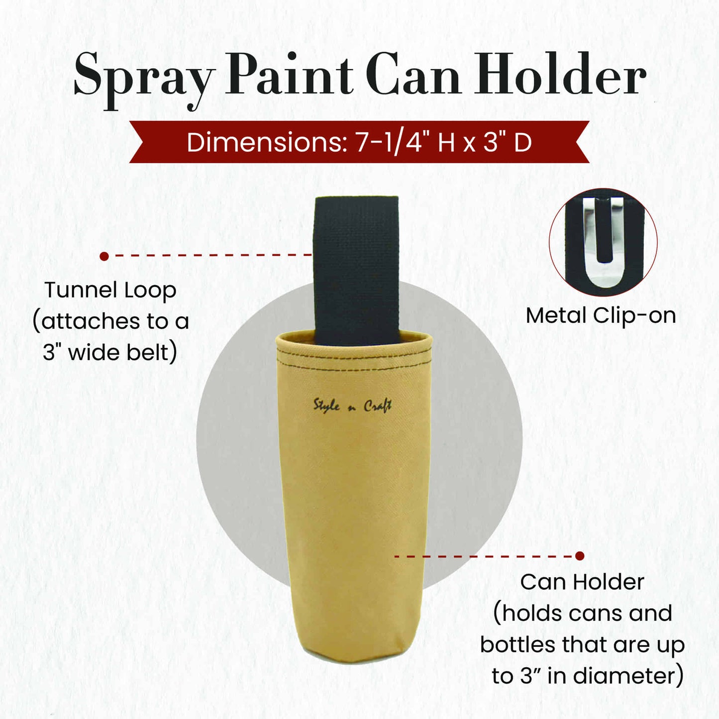 Style n Craft's 76022 - Spray Paint Can Holder in Polyester - front view showing the details