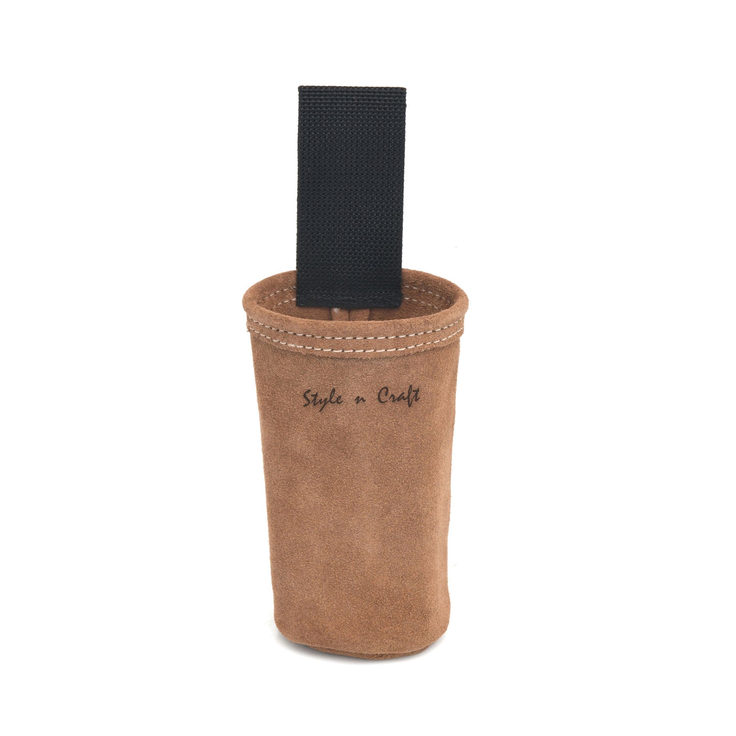 Style n Craft 88022 - Spray Paint Can Holder in Heavy Duty Suede Leather in Dark Tan Color - front view