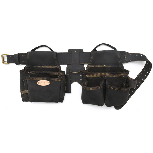Style n Craft 90429 - 4 Piece 17 Pocket Pro Framer’s Combo in Dark Brown Color Full Grain Oiled Leather with 3 inch wide Tapered Leather Belt with Double Prong Metal Roller Buckle - Front View