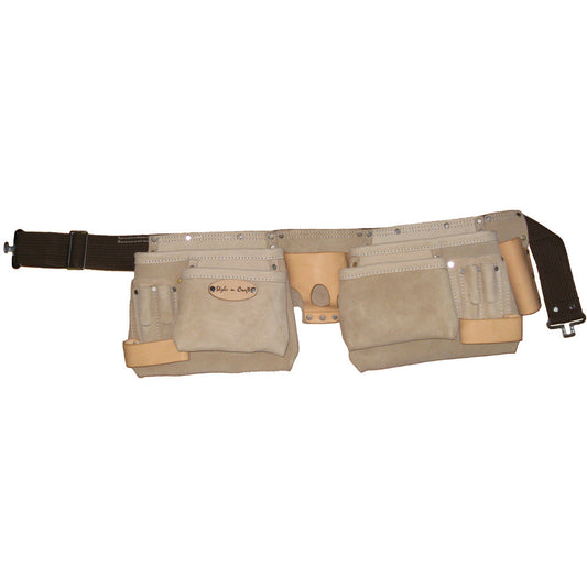 Style n Craft 92424 - 10 Pocket Carpenter's Tool Belt in Gray Full Grain Leather - Front View