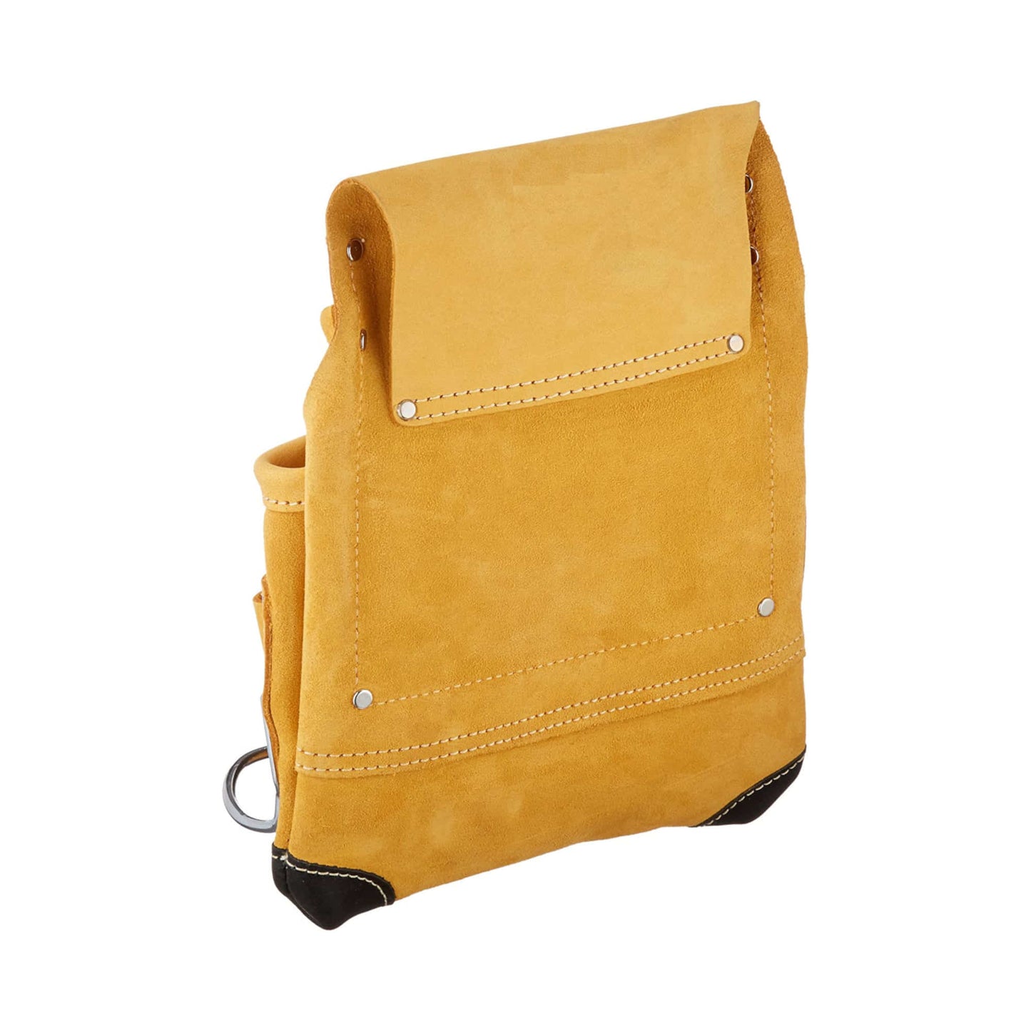 Style n Craft 93923 - 10 Pocket Carpenter's Nail & Tool Pouch in Yellow Top Grain Leather with Reinforced Corners in Black Top Grain Leather - Back Angled View