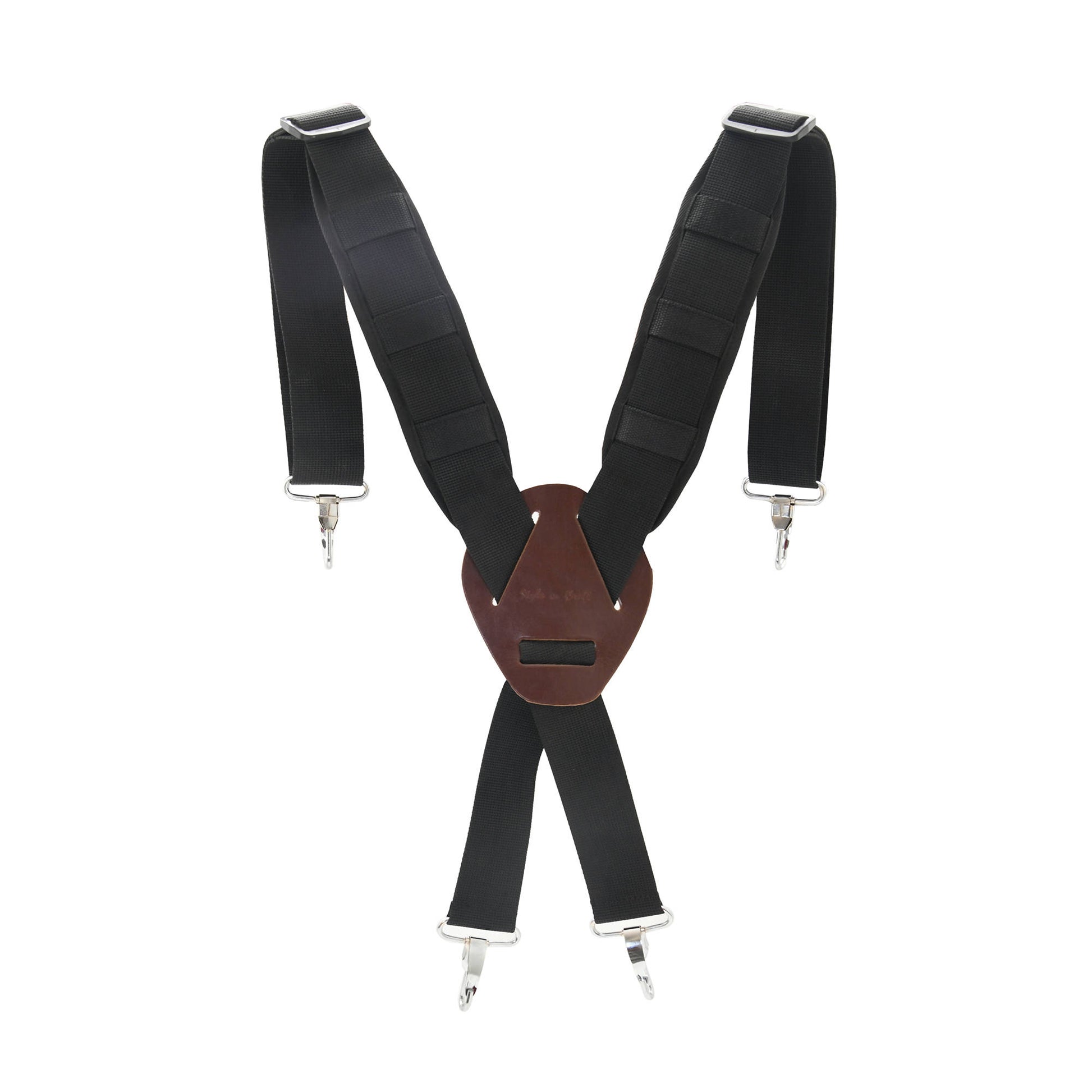 Style n Craft  95014 - 2 Inch Wide Padded Work Suspenders with Metal Snaps & the Slide-Through Pads - Outside View When it is Worn