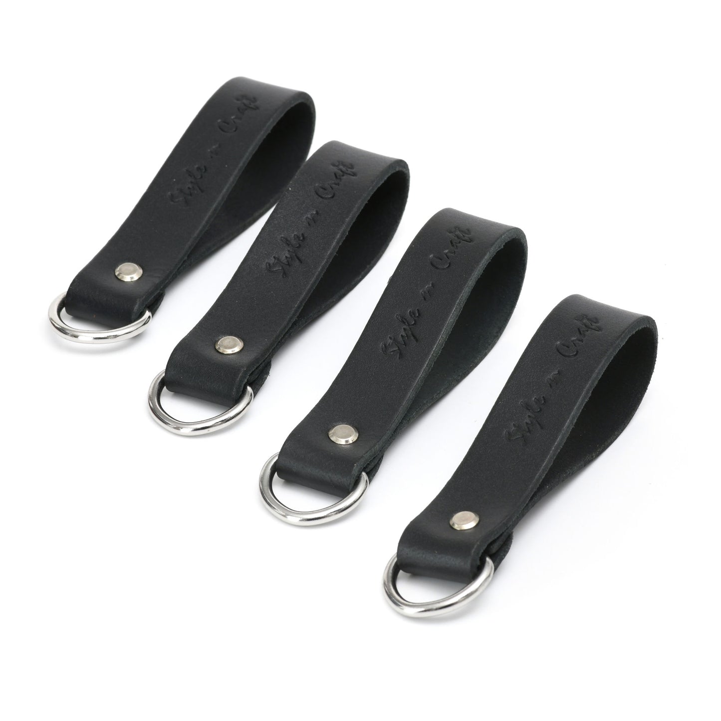 Style n Craft 75202 - Leather D-Ring Loop Set (4 Pcs) for Suspender Attachment in Black Color  - Front Angled View. Each Set Contains 4 Leather Loops