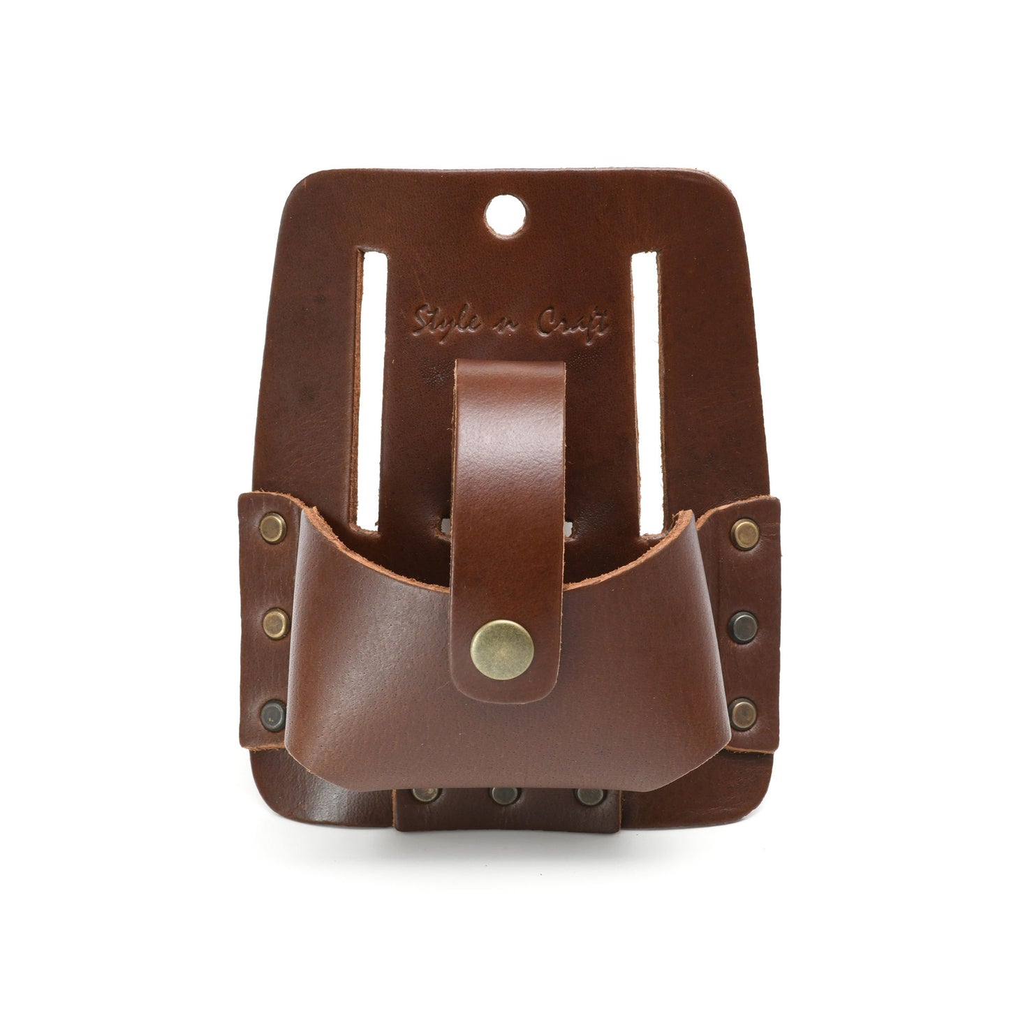 Style n Craft 98014 - Extra Large Tape Holder in Heavy Top Grain Leather in Dark Tan Color - Front View