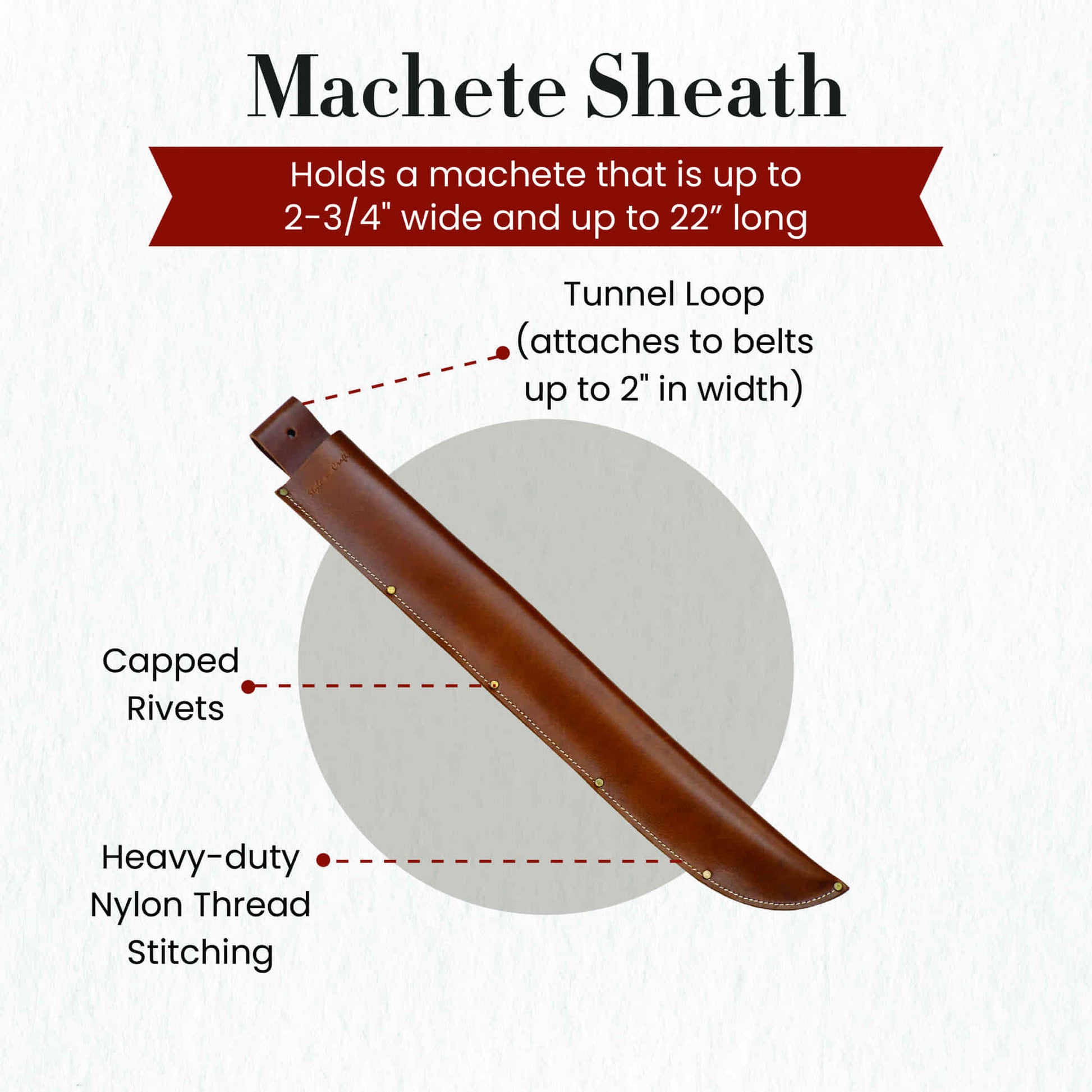 Style n Craft 98028 - 22 Inch Machete Sheath in Heavy Full Grain Leather - Angled View Showing the Details