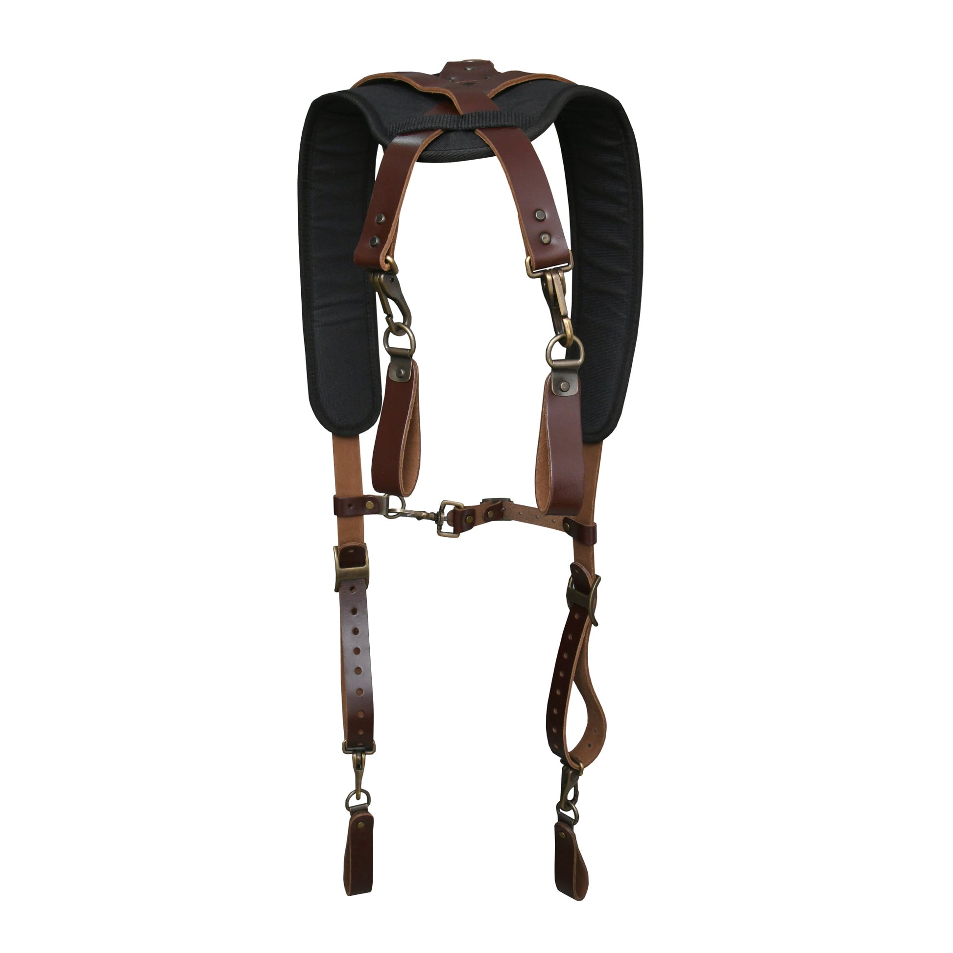 Style n Craft 98214 - Padded Leather Work Suspender System with D-ring Loops & the Slide-Through Pads - Outside Back View When it is Worn