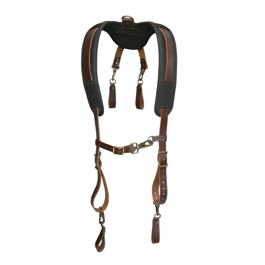 Style n Craft 98214 - Padded Leather Work Suspender System with D-ring Loops & the Slide-Through Pads - Outside Front View When it is Worn