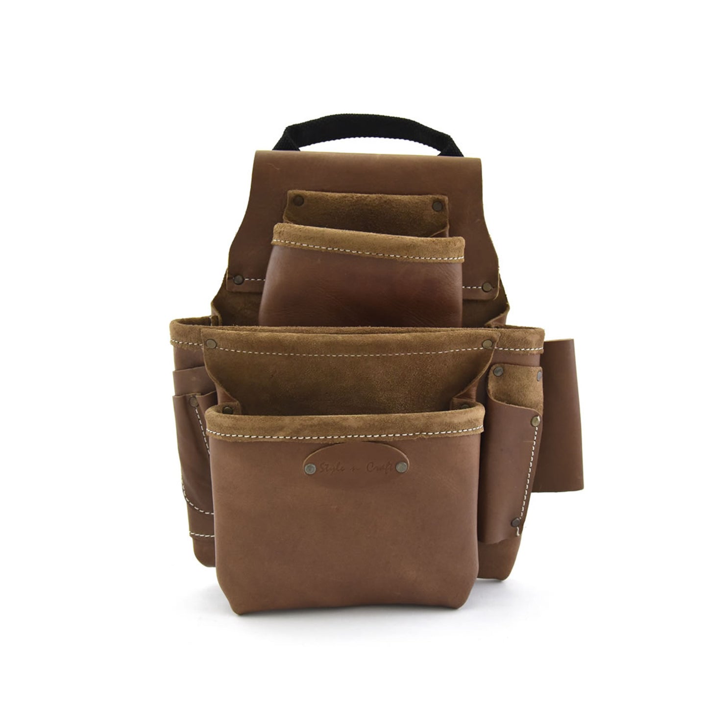 98436 - 8 Pocket Nail and Tool Pouch in Top Grain Leather in Dark Tan Color