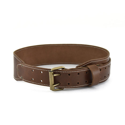 Style n Craft 98437 - 3 Inch Wide Tapered Work Belt in Heavy Top Grain Leather in Dark Tan Color - Front View