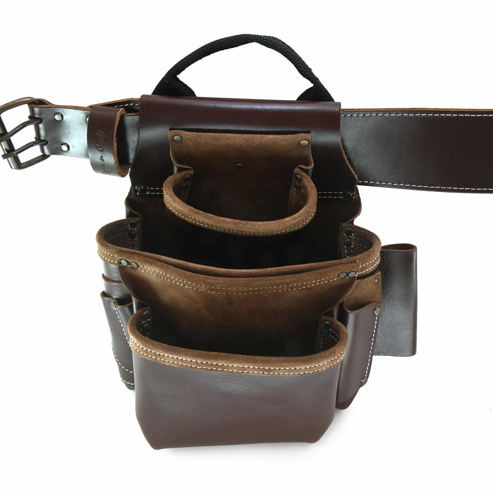 Style n Craft 98464 - Left Side Pouch of the 4 Piece 22 Pocket Electrician's Combo in Top Grain Leather Showing all the Pockets